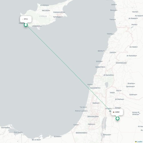 Paphos - Amman karta över direktflyg