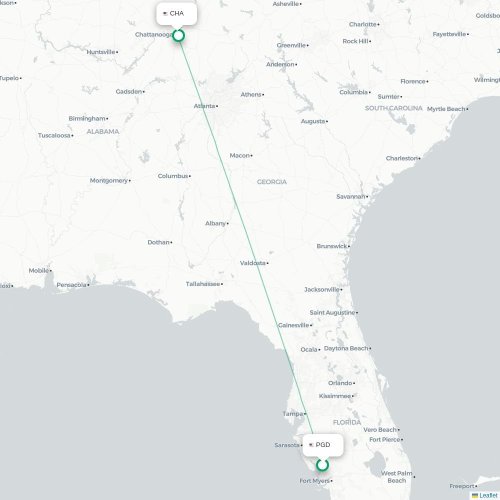 Mapa de vuelo directo Punta Gorda - Chattanooga