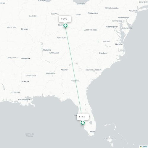 Mapa de vuelo directo Punta Gorda - Cincinnati