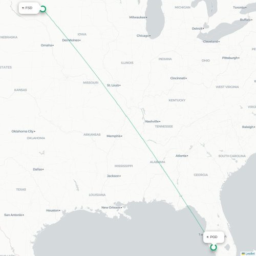 Mapa de vuelo directo Punta Gorda - Sioux Falls