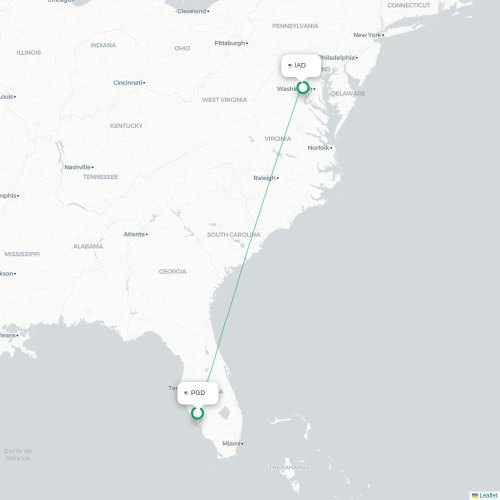Mapa de vuelo directo Punta Gorda - Washington D. C.