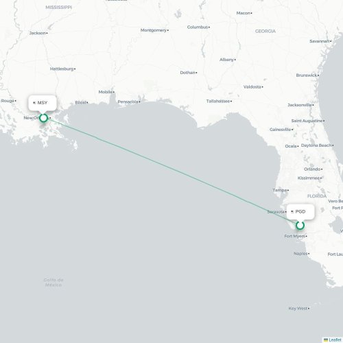 Mapa de vuelo directo Punta Gorda - Nueva Orleans