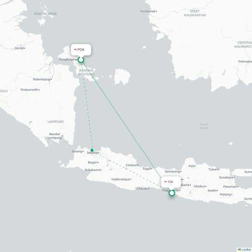 Mapa lotu bezpośredniego Pangkalpinang – Yogyakarta