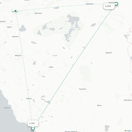 Mapa lotu bezpośredniego Asaloyeh – Meszhed