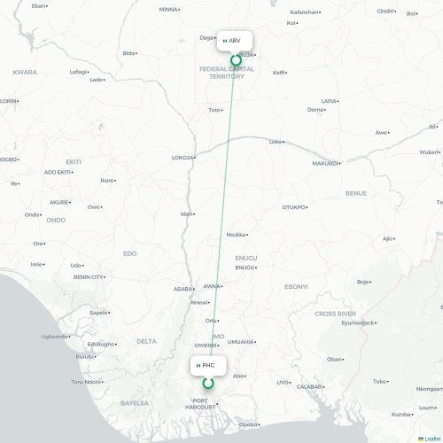 Mapa de vuelo directo Port Harcourt - Abuja