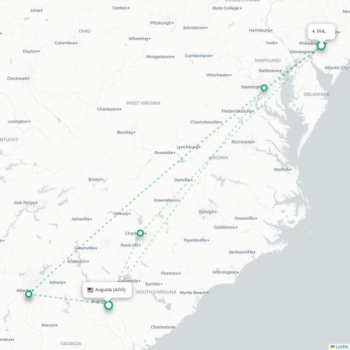 Mapa lotu bezpośredniego Filadelfia – Augusta