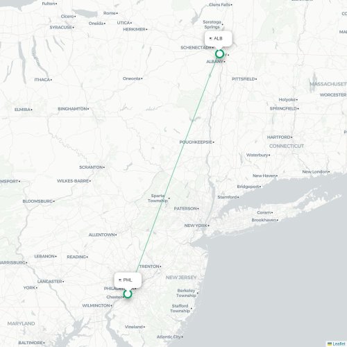Mapa lotu bezpośredniego Filadelfia – Albany