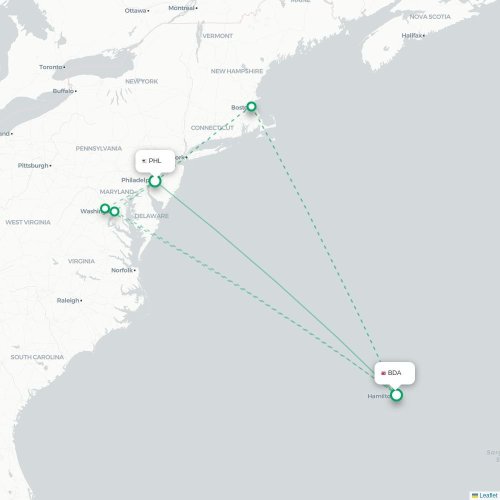 Mapa lotu bezpośredniego Filadelfia – Hamilton
