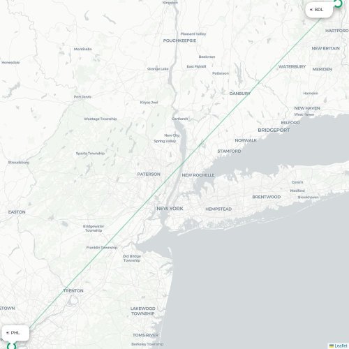 Mapa lotu bezpośredniego Filadelfia – Hartford