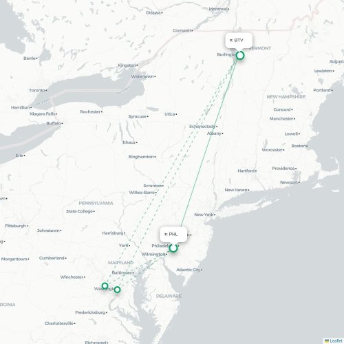Mapa de vuelo directo Filadelfia - Burlington