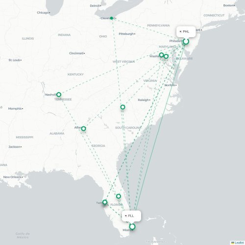 Mapa de vuelo directo Filadelfia - Fort Lauderdale
