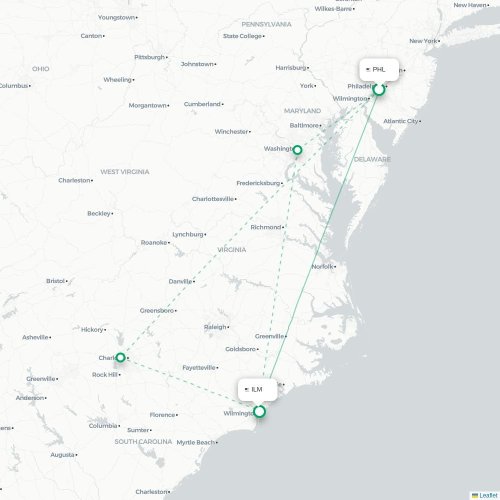 Mapa lotu bezpośredniego Filadelfia – Wilmington