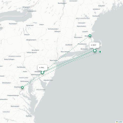 Mapa de vuelo directo Filadelfia - West Tisbury
