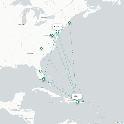Mapa de vuelo directo Filadelfia - Punta Cana