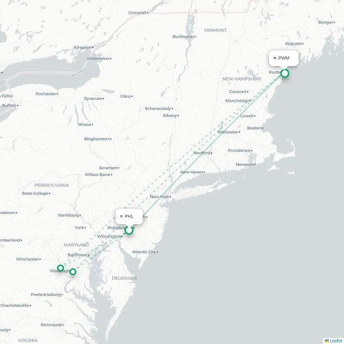 Mapa lotu bezpośredniego Filadelfia – Portland