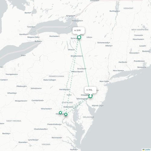 Mapa lotu bezpośredniego Filadelfia – Syracuse