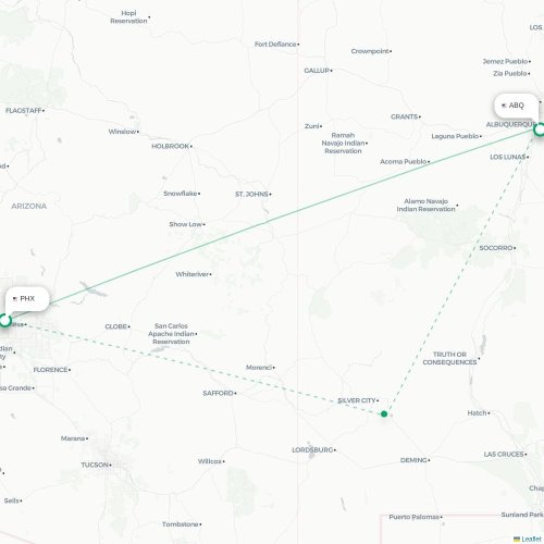 Mapa lotu bezpośredniego Phoenix – Albuquerque