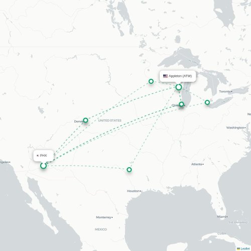 Mapa lotu bezpośredniego Phoenix – Appleton