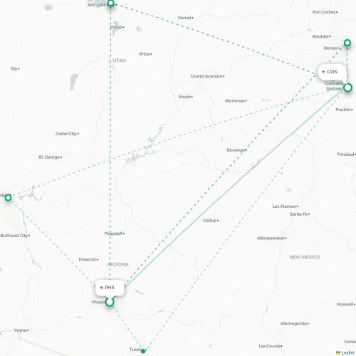 Mapa lotu bezpośredniego Phoenix – Colorado Springs