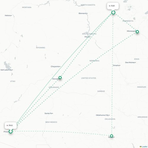 Mapa de vuelo directo Phoenix - Fargo
