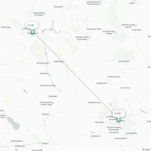 Mapa de vuelo directo Phoenix - Las Vegas