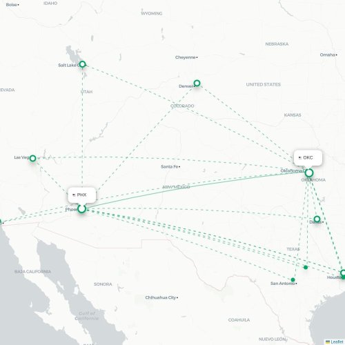 Mapa de vuelo directo Phoenix - Oklahoma City