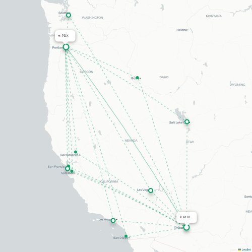 Mapa de vuelo directo Phoenix - Portland