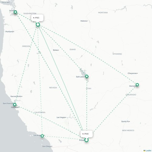 Mapa lotu bezpośredniego Phoenix – Pasco