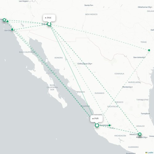 Mapa lotu bezpośredniego Phoenix – Puerto Vallarta