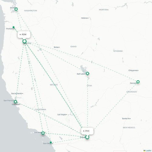 Mapa de vuelo directo Phoenix - Redmond