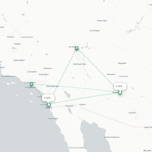 Mapa de vuelo directo Phoenix - San Diego