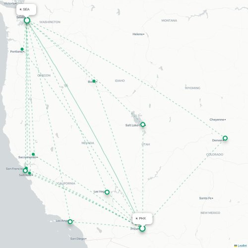 Mapa de vuelo directo Phoenix - Seattle