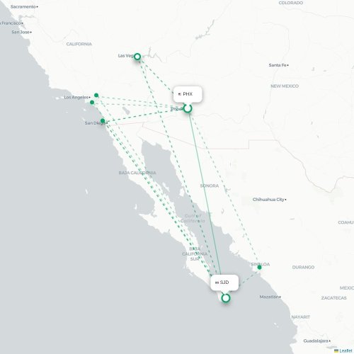 Phoenix - San Jose Del Cabo karta över direktflyg