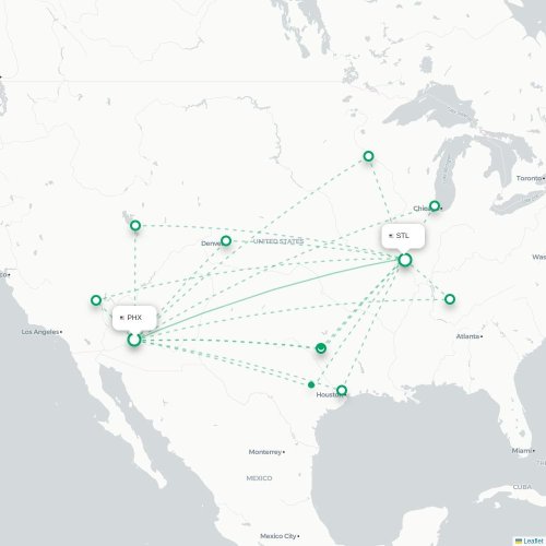 Mapa lotu bezpośredniego Phoenix – Saint Louis