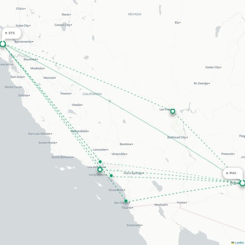 Mapa lotu bezpośredniego Phoenix – Santa Rosa