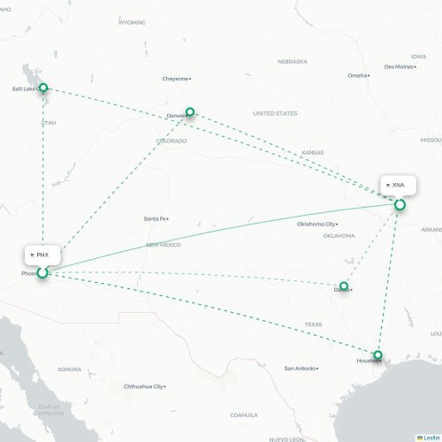 Mapa de vuelo directo Phoenix - Fayetteville