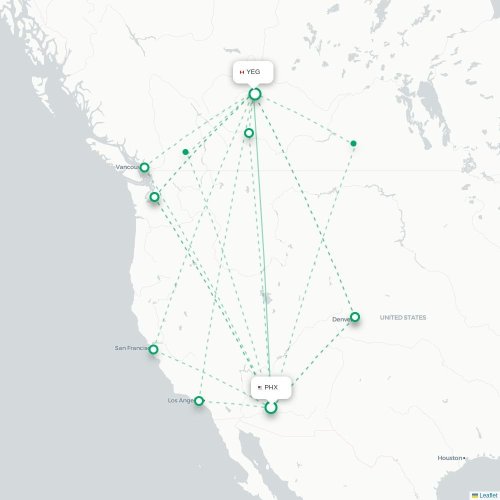 Mapa de vuelo directo Phoenix - Edmonton