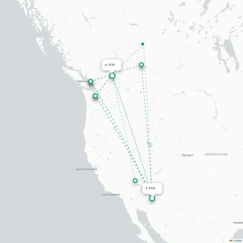 Mapa de vuelo directo Phoenix - Kelowna