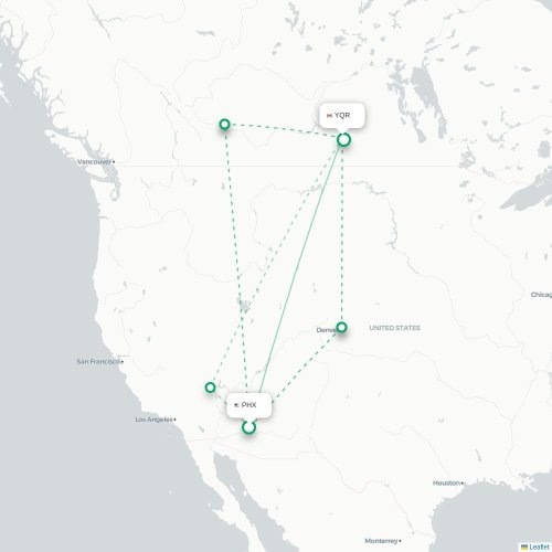 Mapa lotu bezpośredniego Phoenix – Regina
