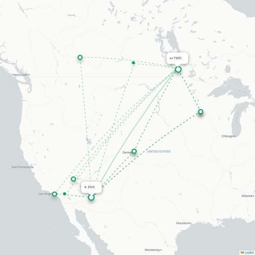 Mapa de vuelo directo Phoenix - Winnipeg