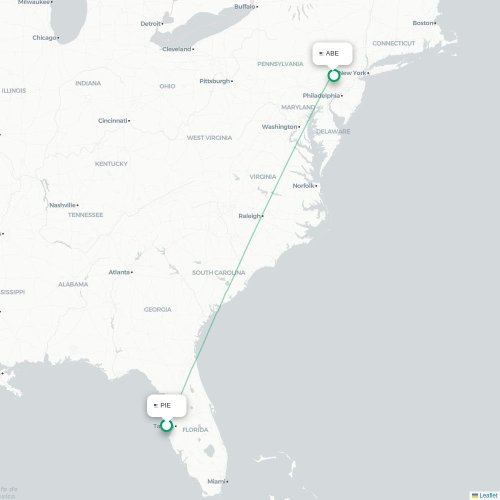 Mapa de vuelo directo Tampa - Allentown