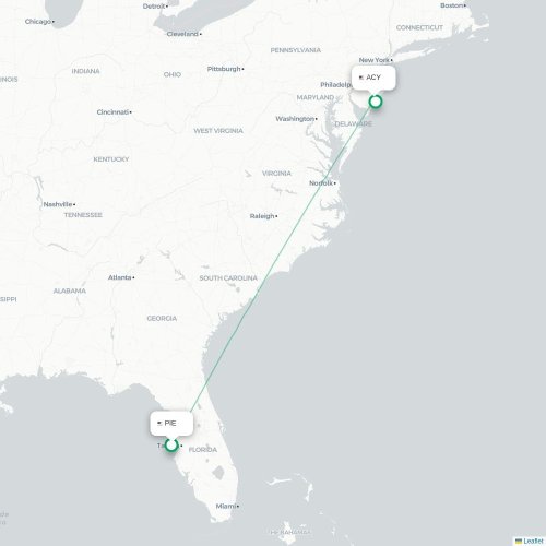 Mapa de vuelo directo Tampa - Atlantic City