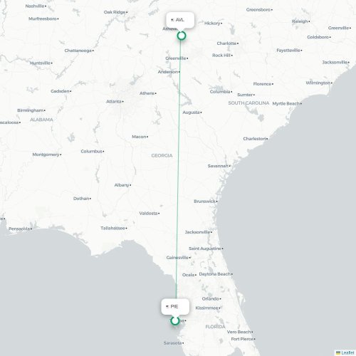 Mapa de vuelo directo Tampa - Asheville