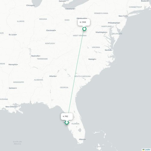 Mapa de vuelo directo Tampa - Clarksburg