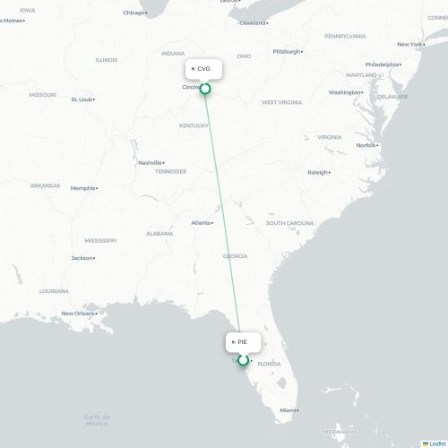 Mapa de vuelo directo Tampa - Cincinnati