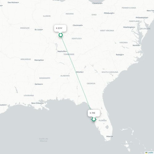 Mapa de vuelo directo Tampa - Evansville