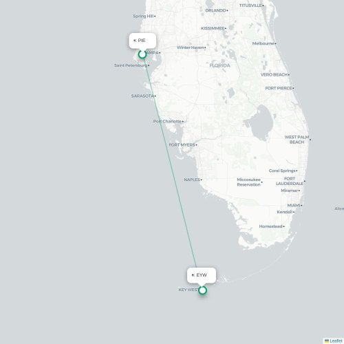 Mapa de vuelo directo Tampa - Cayo Hueso