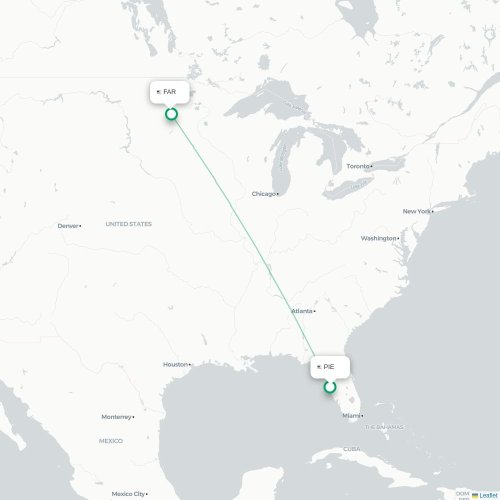 Mapa de vuelo directo Tampa - Fargo