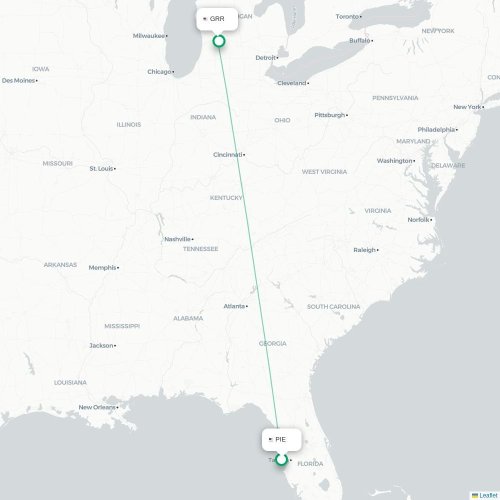 Mapa de vuelo directo Tampa - Grand Rapids