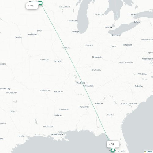 Mapa de vuelo directo Tampa - Mineápolis